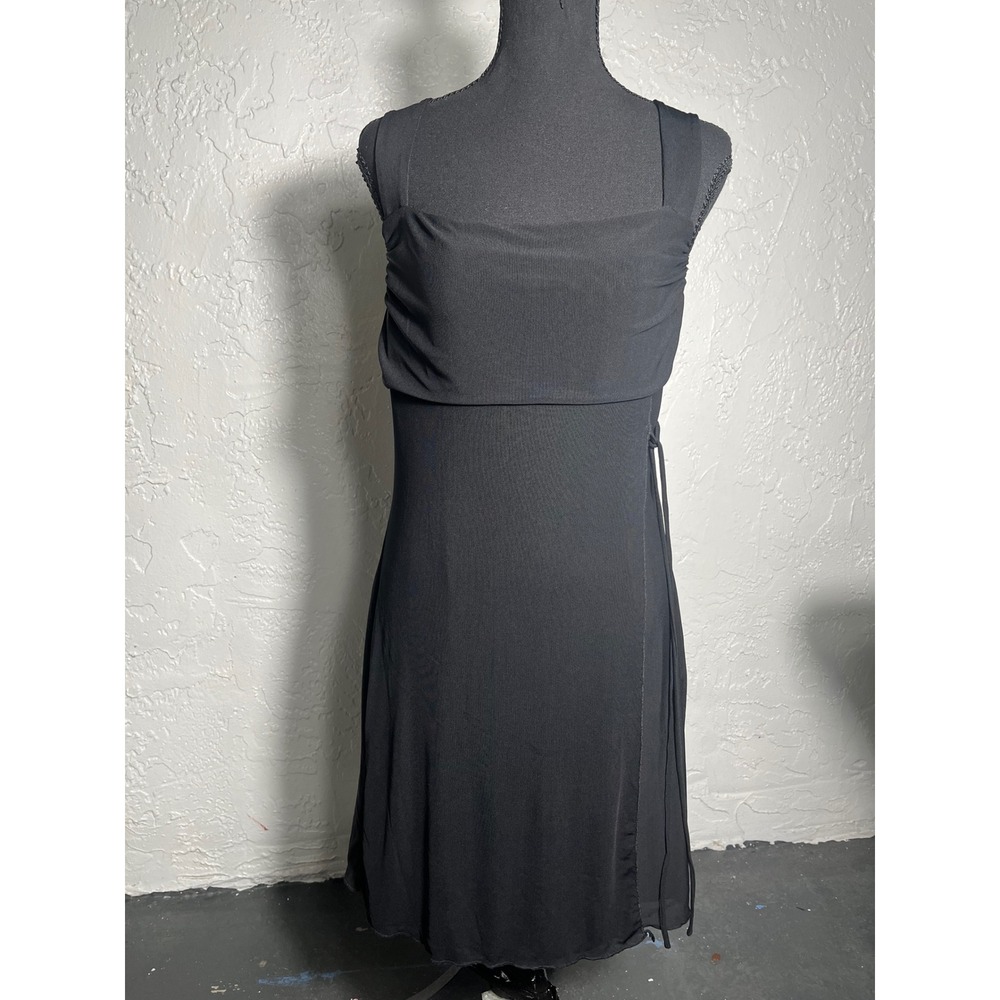 MIYIEDNZ Black Midi Dress M NWT Ruched Drawstring Sheer Mesh Y2K Minimalist